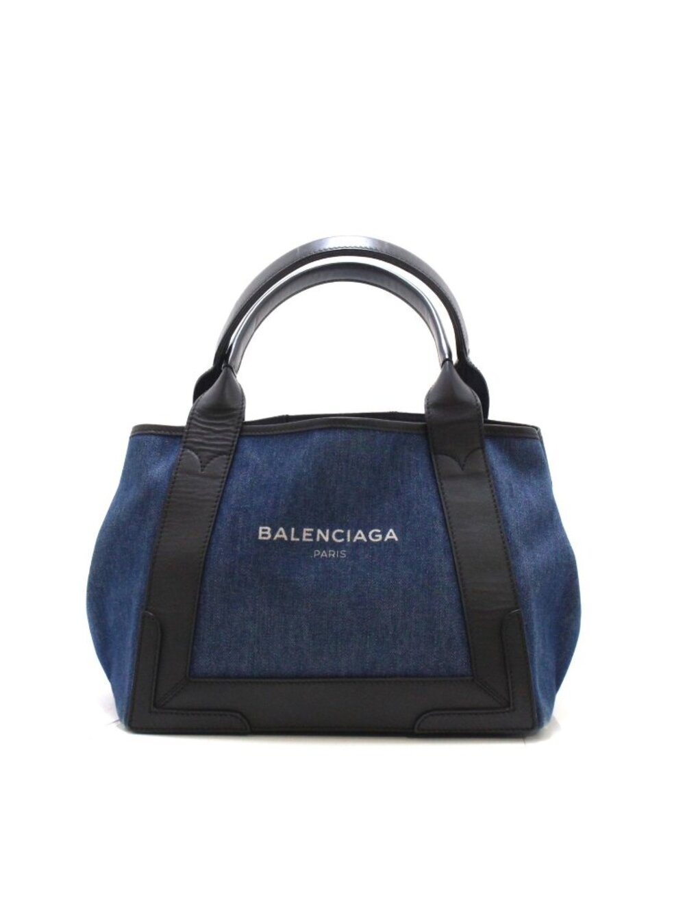 Balenciaga Navy Cabas S Black Denim Leather Handbag